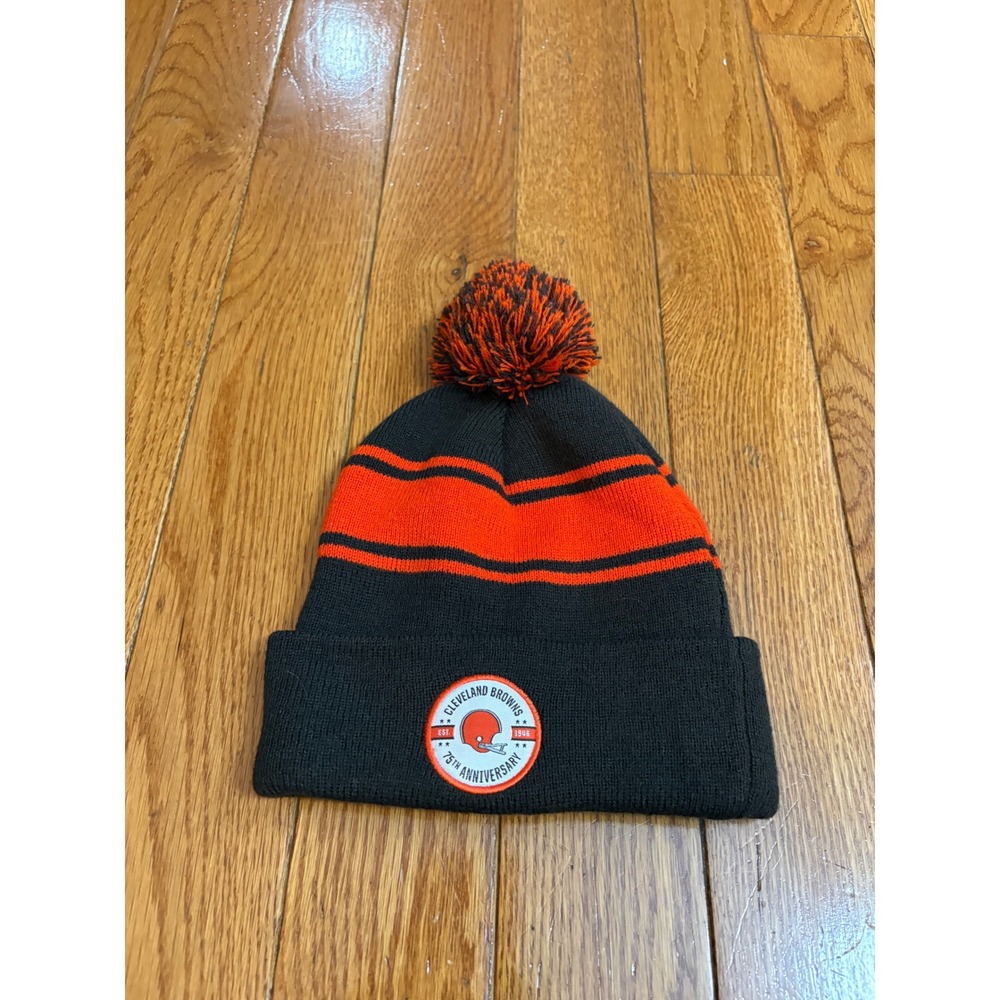 Cleveland Browns‎ 75th Anniversary Beanie Hat Pom Knit Kids Brown Orange Idegy